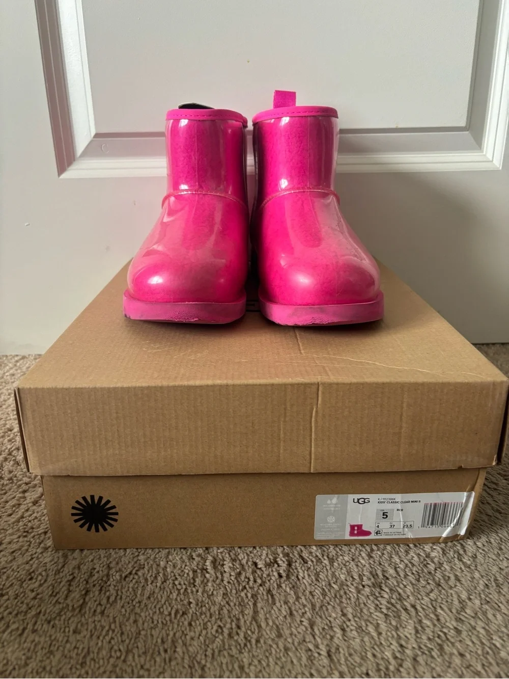 UGG Kids Bright Pink Glossy Rain Ankle Boots
